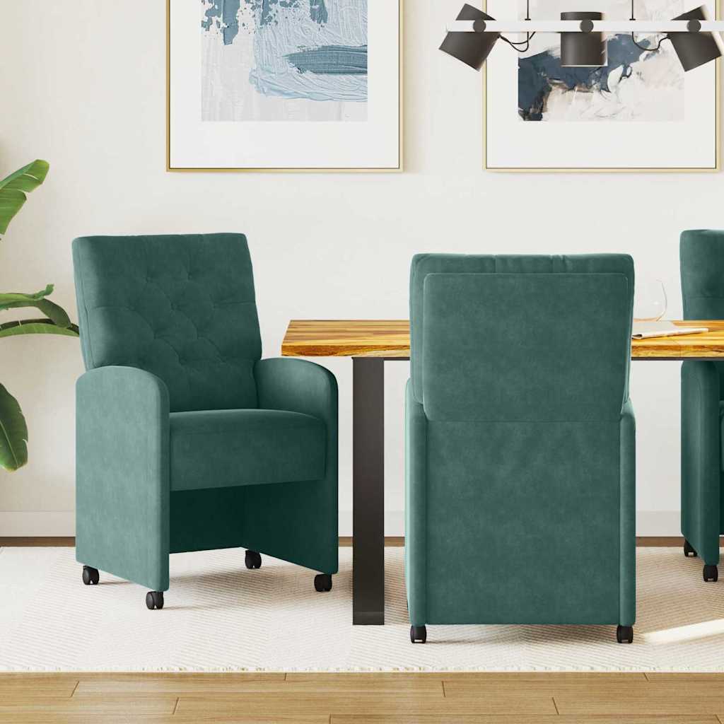 Eetkamerstoelen met Wieltjes 2 pcs Donkergroen 58 x 67 x 97 cm is nu te koop bij PeponiXL, paradijselijk wonen!