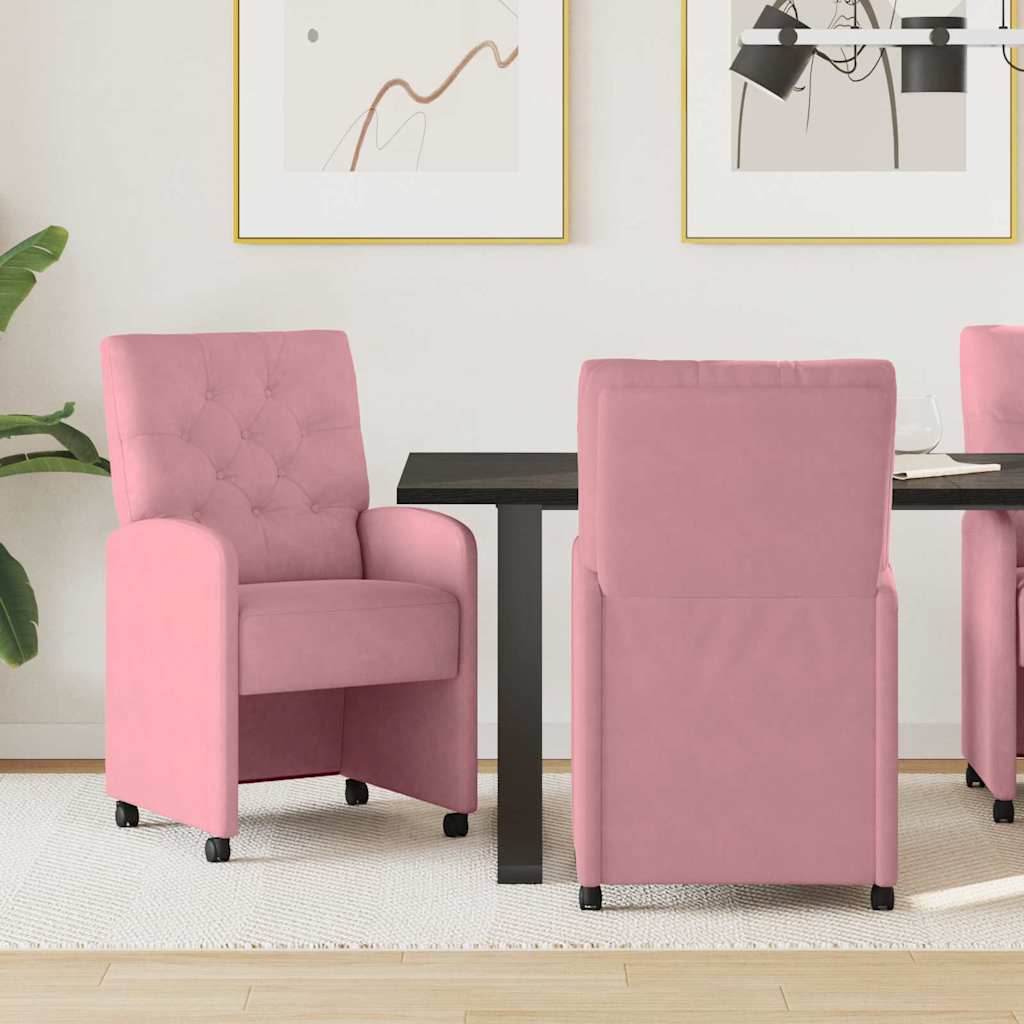 Eetkamerstoelen met Wieltjes 2 pcs Roze 58 x 67 x 97 cm Fluweel is nu te koop bij PeponiXL, paradijselijk wonen!