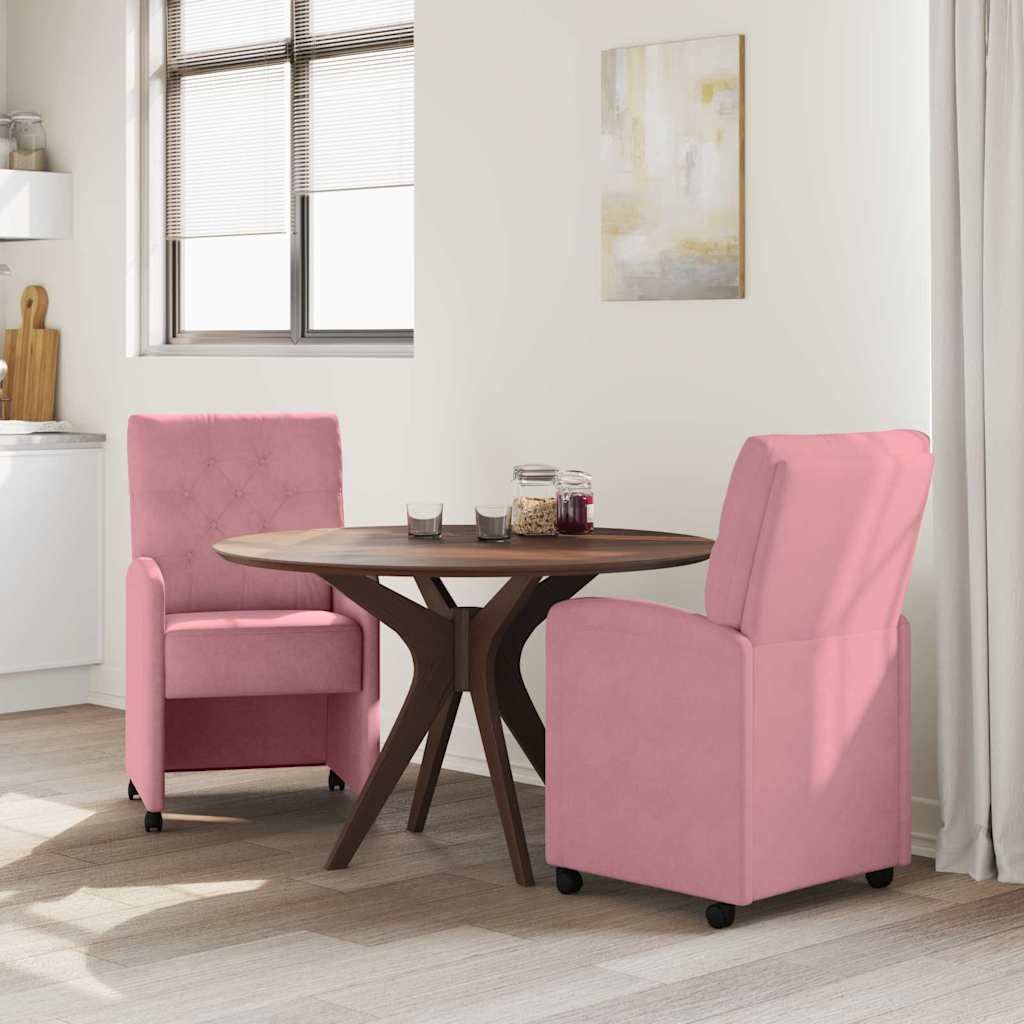 Eetkamerstoelen met Wieltjes 2 pcs Roze 58 x 67 x 97 cm Fluweel is nu te koop bij PeponiXL, paradijselijk wonen!