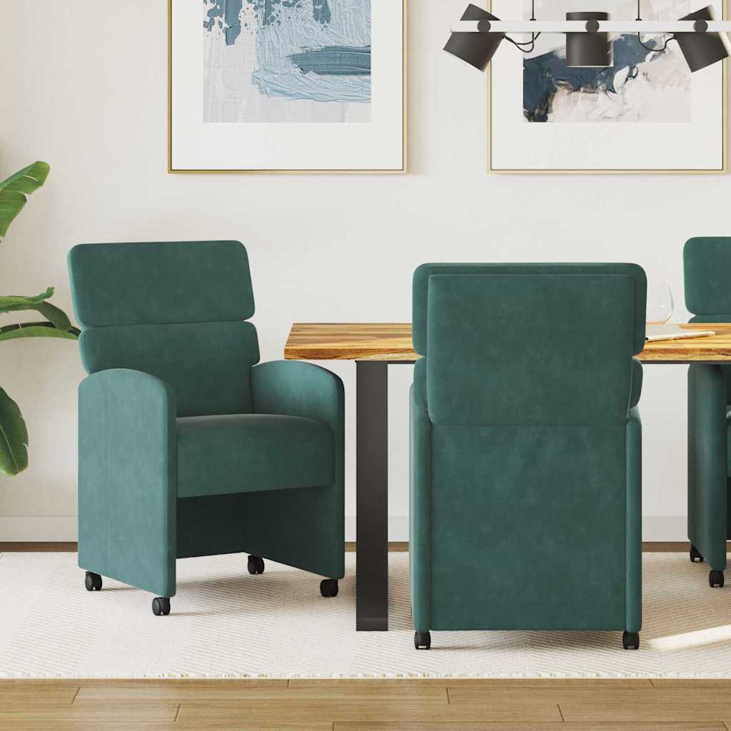 Eetkamerstoelen met Wieltjes 2 pcs Donkergroen 58 x 65 x 98 cm is nu te koop bij PeponiXL, paradijselijk wonen!