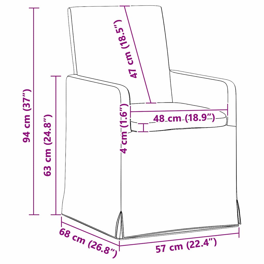 Eettafelstoelen 2 pcs Crème 57 x 67 x 95 cm Stof is nu te koop bij PeponiXL, paradijselijk wonen!