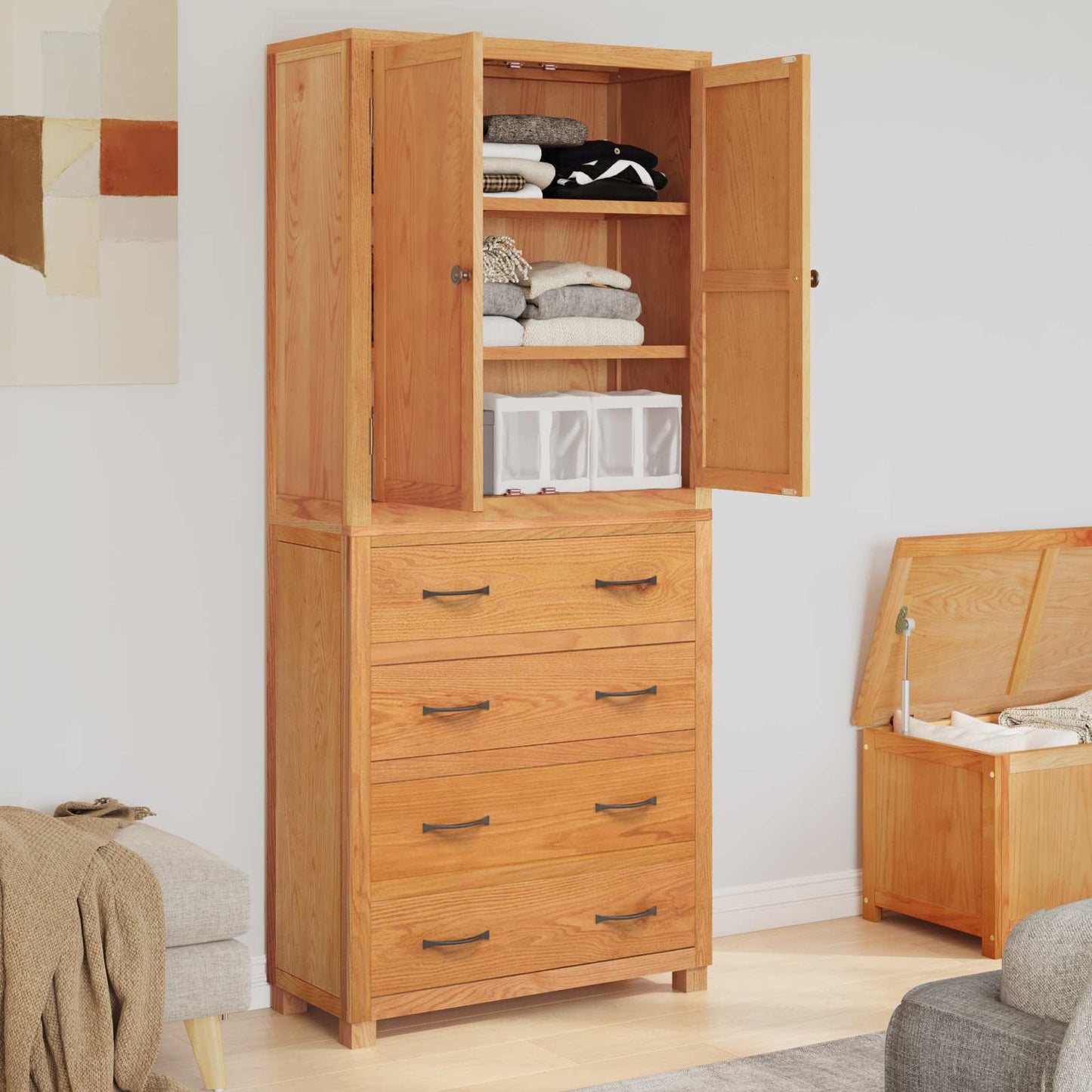 Opslagmeubel Set met lade met opslag Bruin Bewerkt hout is nu te koop bij PeponiXL, paradijselijk wonen!