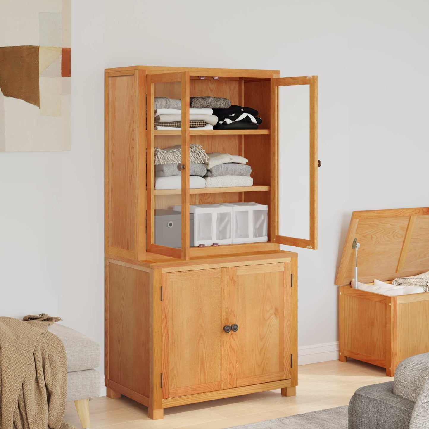 Opslagmeubel Set met opslag met de deur Bruin Bewerkt hout is nu te koop bij PeponiXL, paradijselijk wonen!