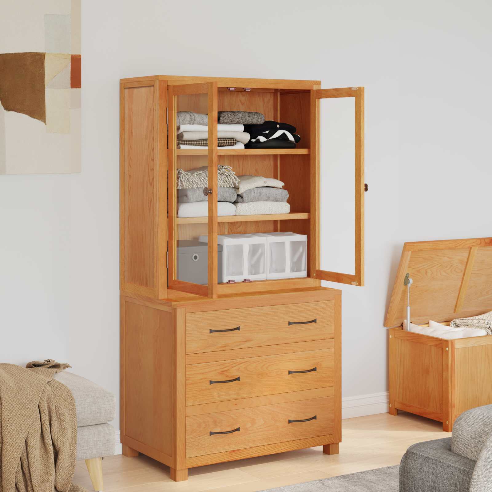 Opslagmeubel Set met lade met opslag Bruin Bewerkt hout is nu te koop bij PeponiXL, paradijselijk wonen!