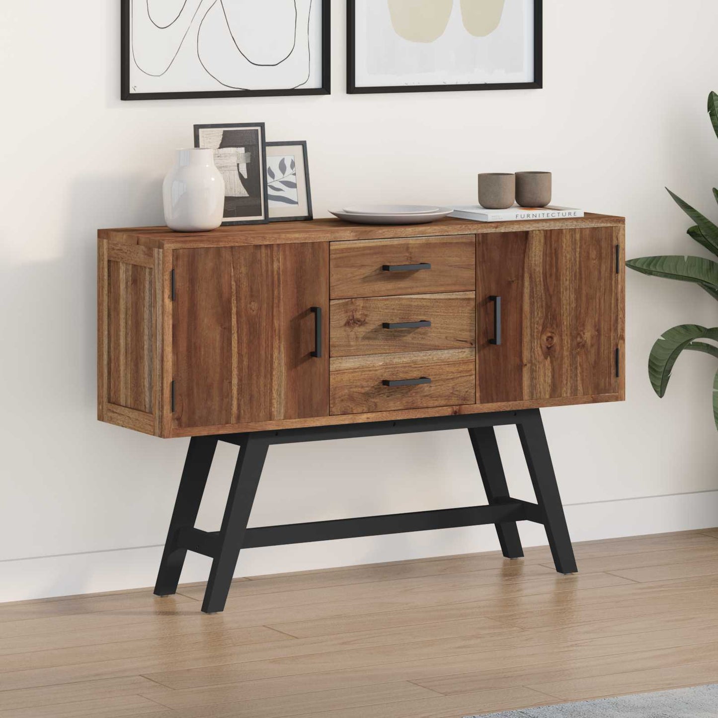 TV-standaard met lade Naturel 110 x 30 x 75 cm Massief Teakhout is nu te koop bij PeponiXL, paradijselijk wonen!