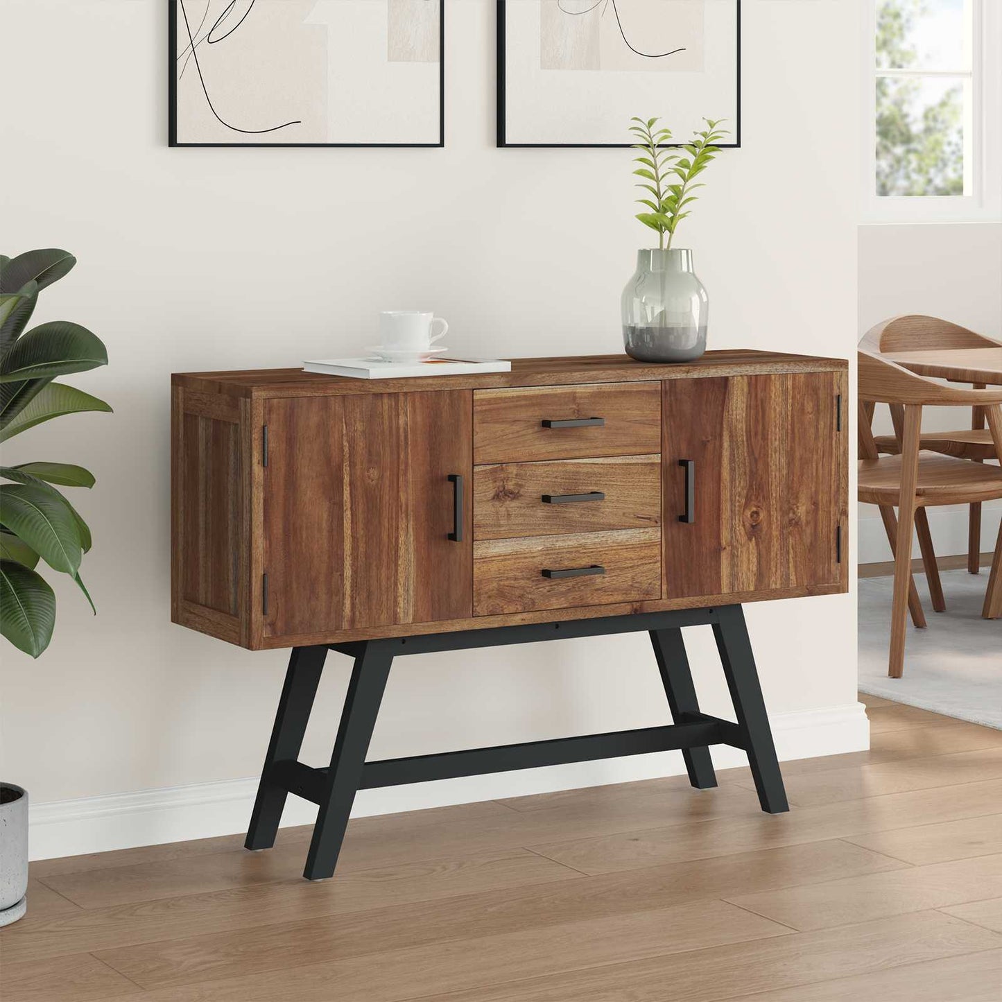 TV-standaard met lade Naturel 110 x 30 x 75 cm Massief Teakhout is nu te koop bij PeponiXL, paradijselijk wonen!
