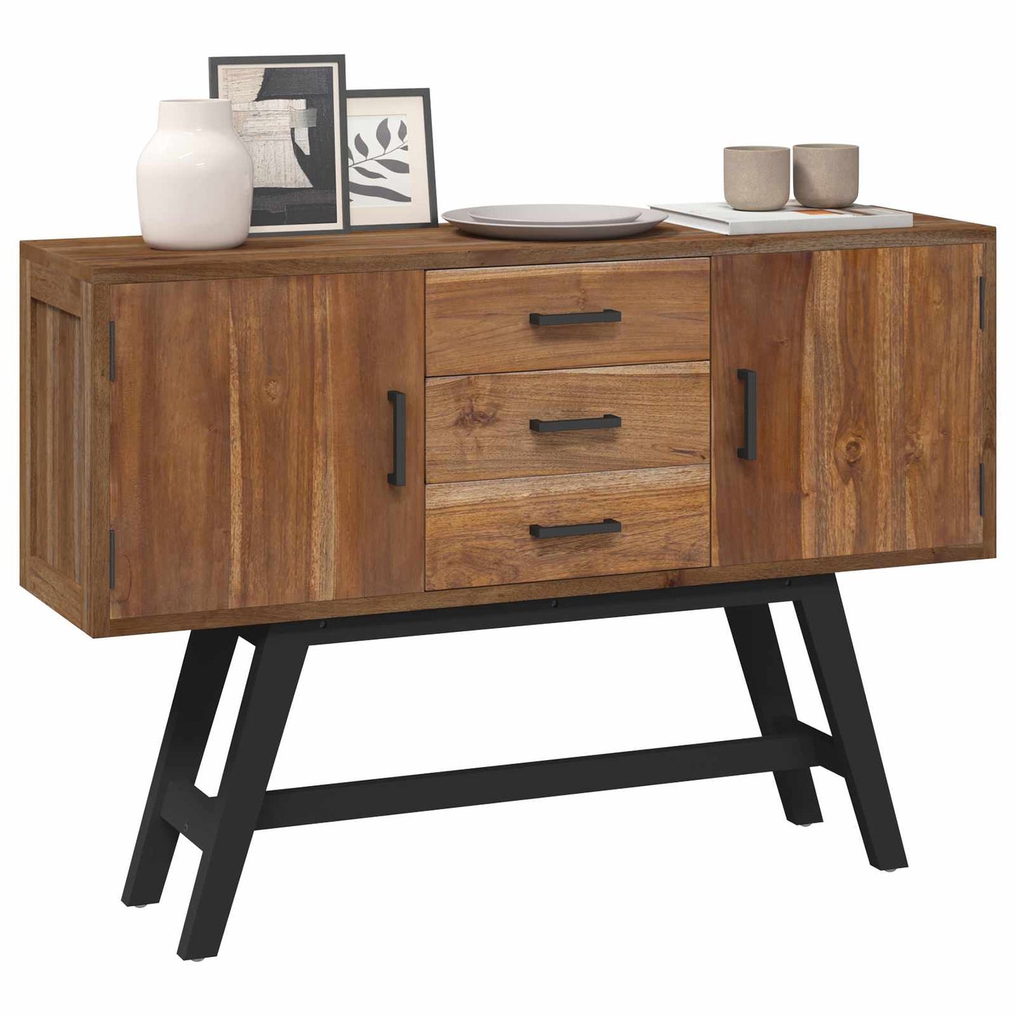TV-standaard met lade Naturel 110 x 30 x 75 cm Massief Teakhout is nu te koop bij PeponiXL, paradijselijk wonen!