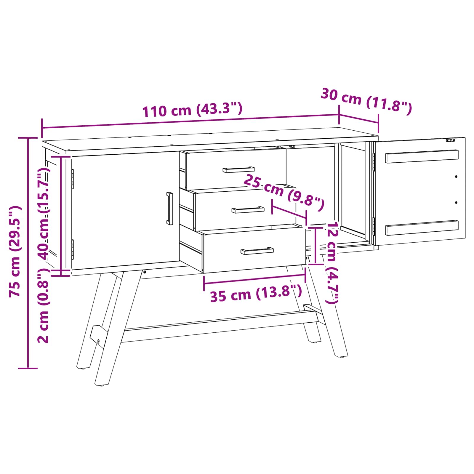 TV-standaard met lade Naturel 110 x 30 x 75 cm Massief Teakhout is nu te koop bij PeponiXL, paradijselijk wonen!