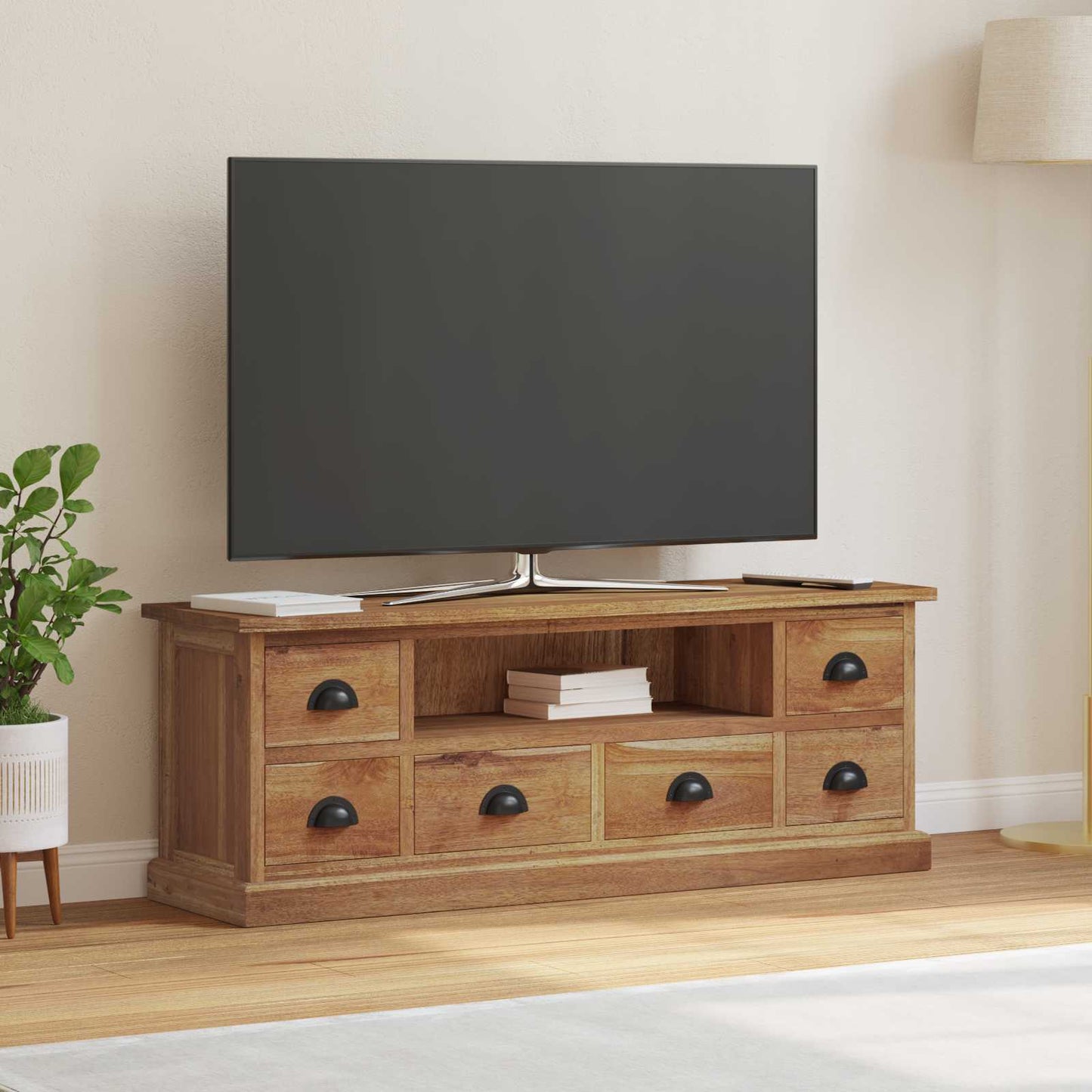 TV-standaard met lade Naturel 110 x 30 x 40 cm Massief Teakhout is nu te koop bij PeponiXL, paradijselijk wonen!