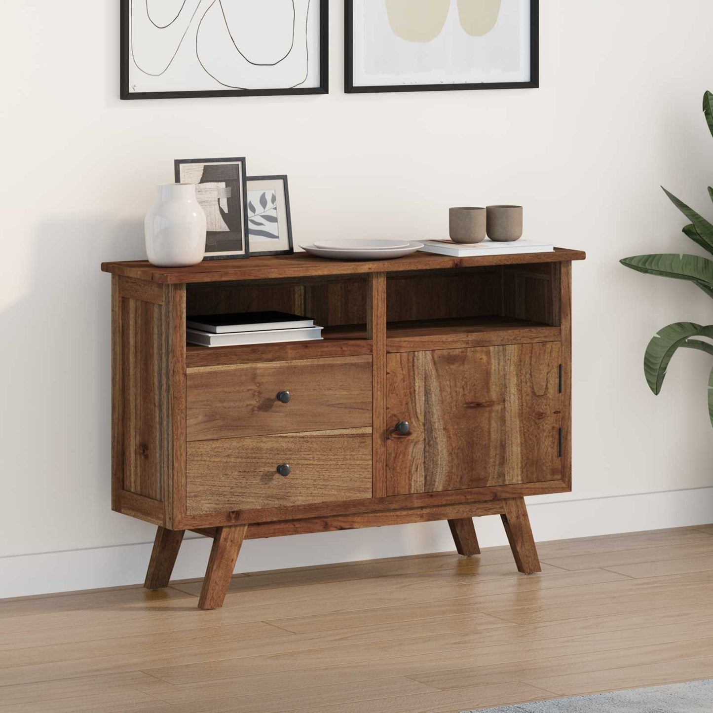 Dressoir met lade Naturel 100 x 30 x 68 cm Massief Teakhout is nu te koop bij PeponiXL, paradijselijk wonen!
