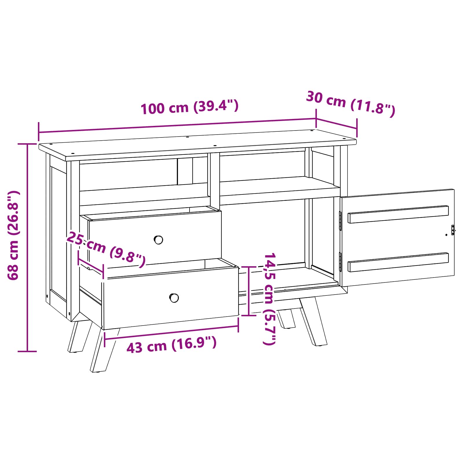 Dressoir met lade Naturel 100 x 30 x 68 cm Massief Teakhout is nu te koop bij PeponiXL, paradijselijk wonen!