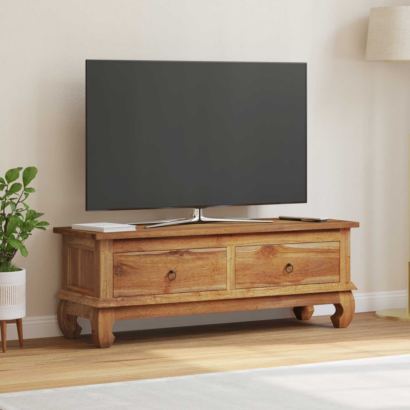 TV-standaard met lade Naturel 110 x 35 x 40 cm Massief Teakhout is nu te koop bij PeponiXL, paradijselijk wonen!