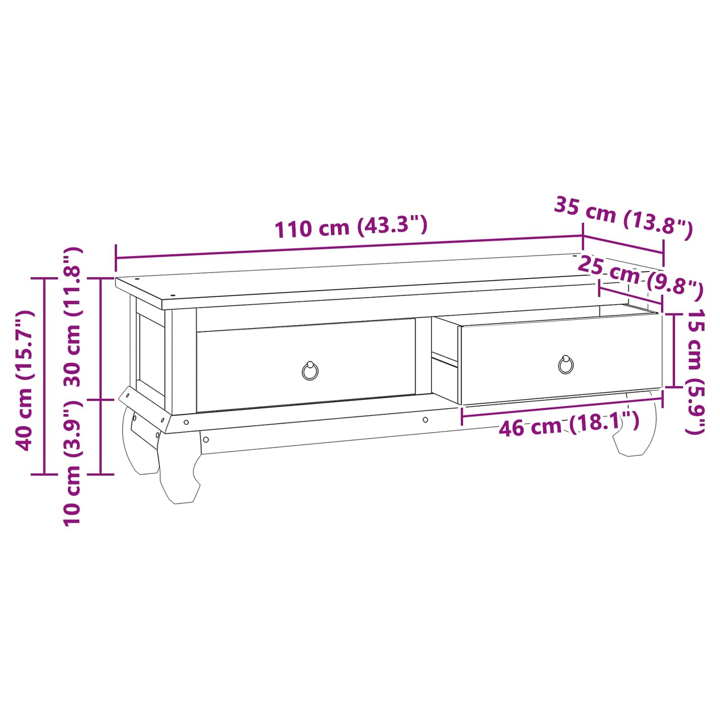 TV-standaard met lade Naturel 110 x 35 x 40 cm Massief Teakhout is nu te koop bij PeponiXL, paradijselijk wonen!