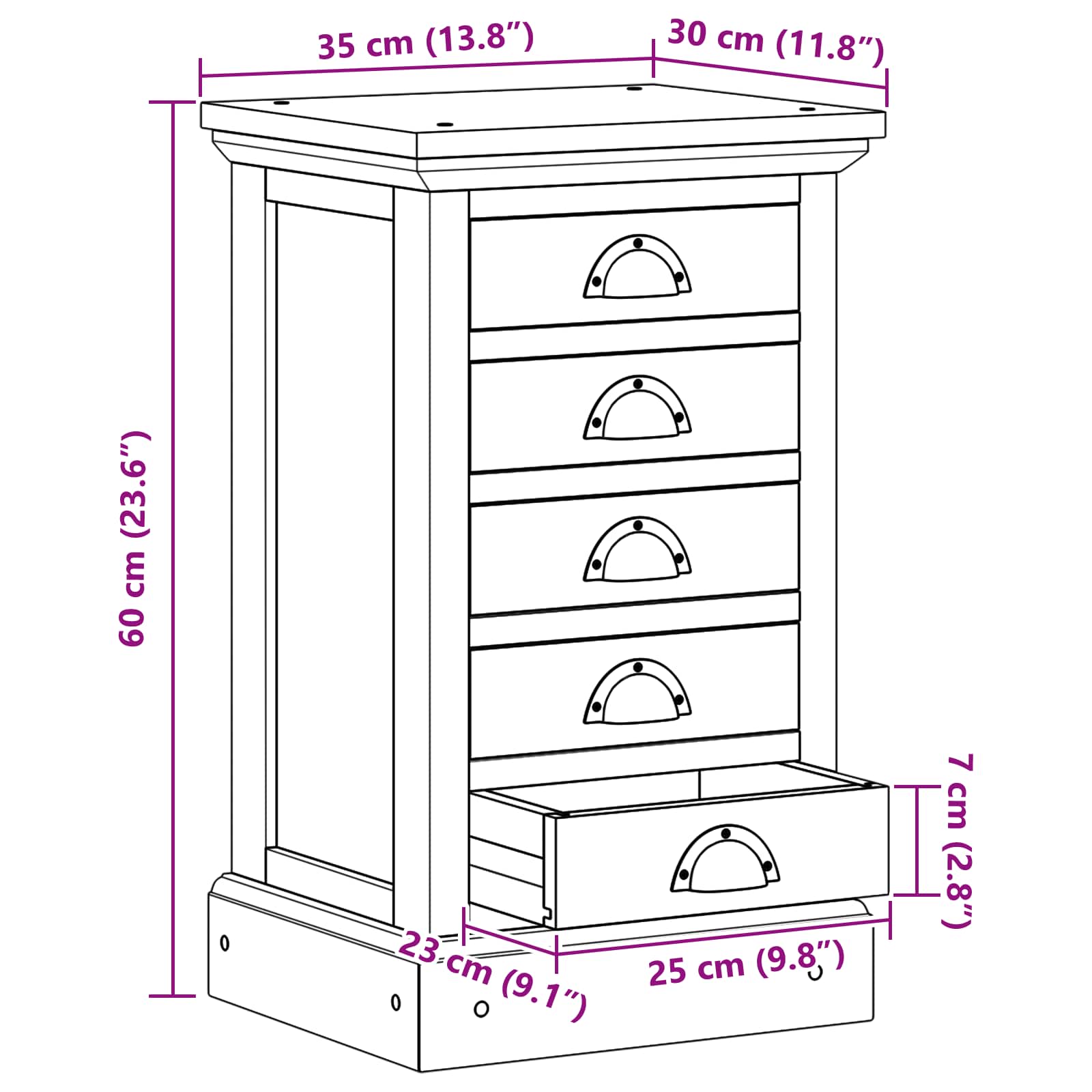 Ladekast met lade Bruin 35,5 x 29,5 x 60 cm Massief Teakhout is nu te koop bij PeponiXL, paradijselijk wonen!
