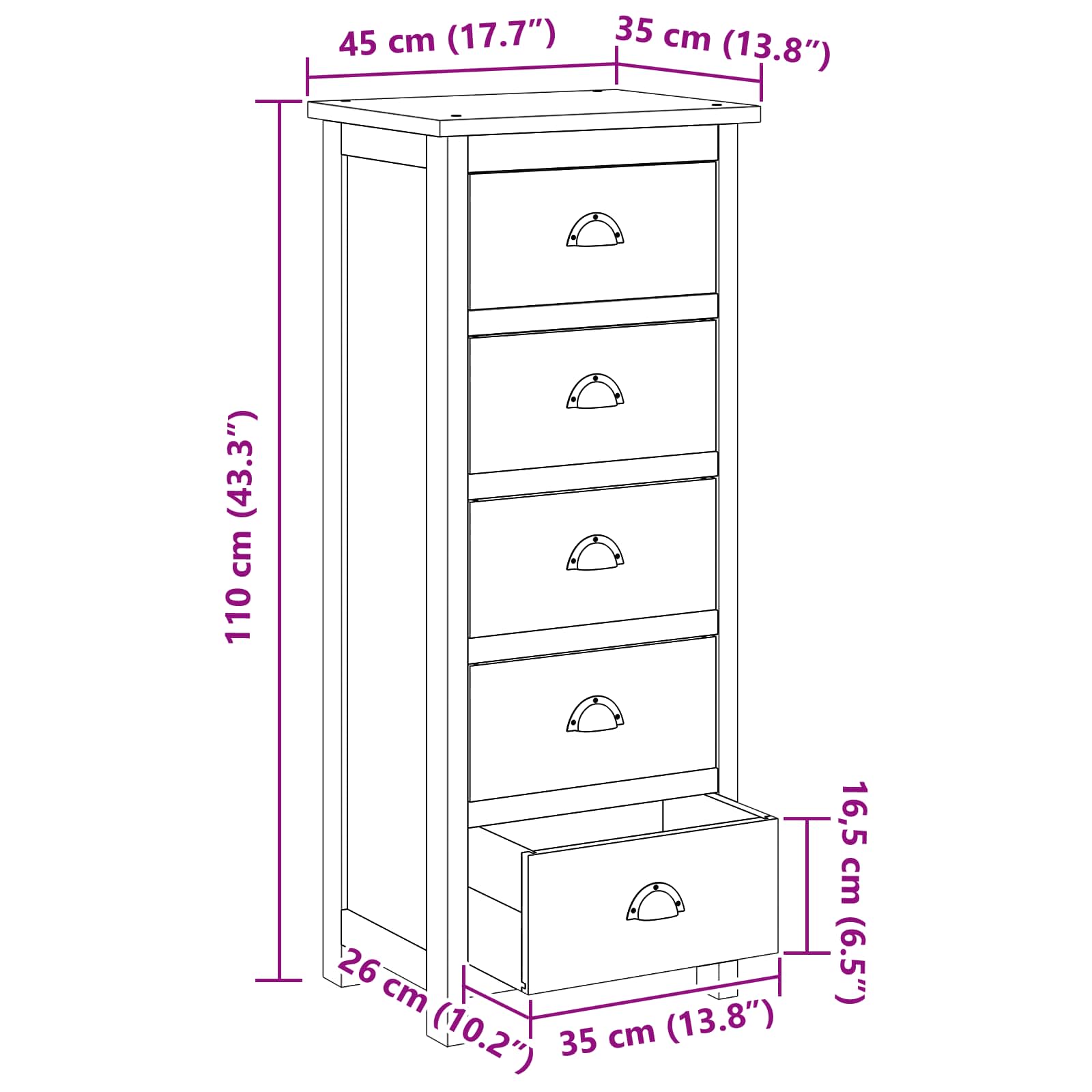 Ladekast met lade Bruin 45 x 35 x 110 cm Massief Teakhout is nu te koop bij PeponiXL, paradijselijk wonen!