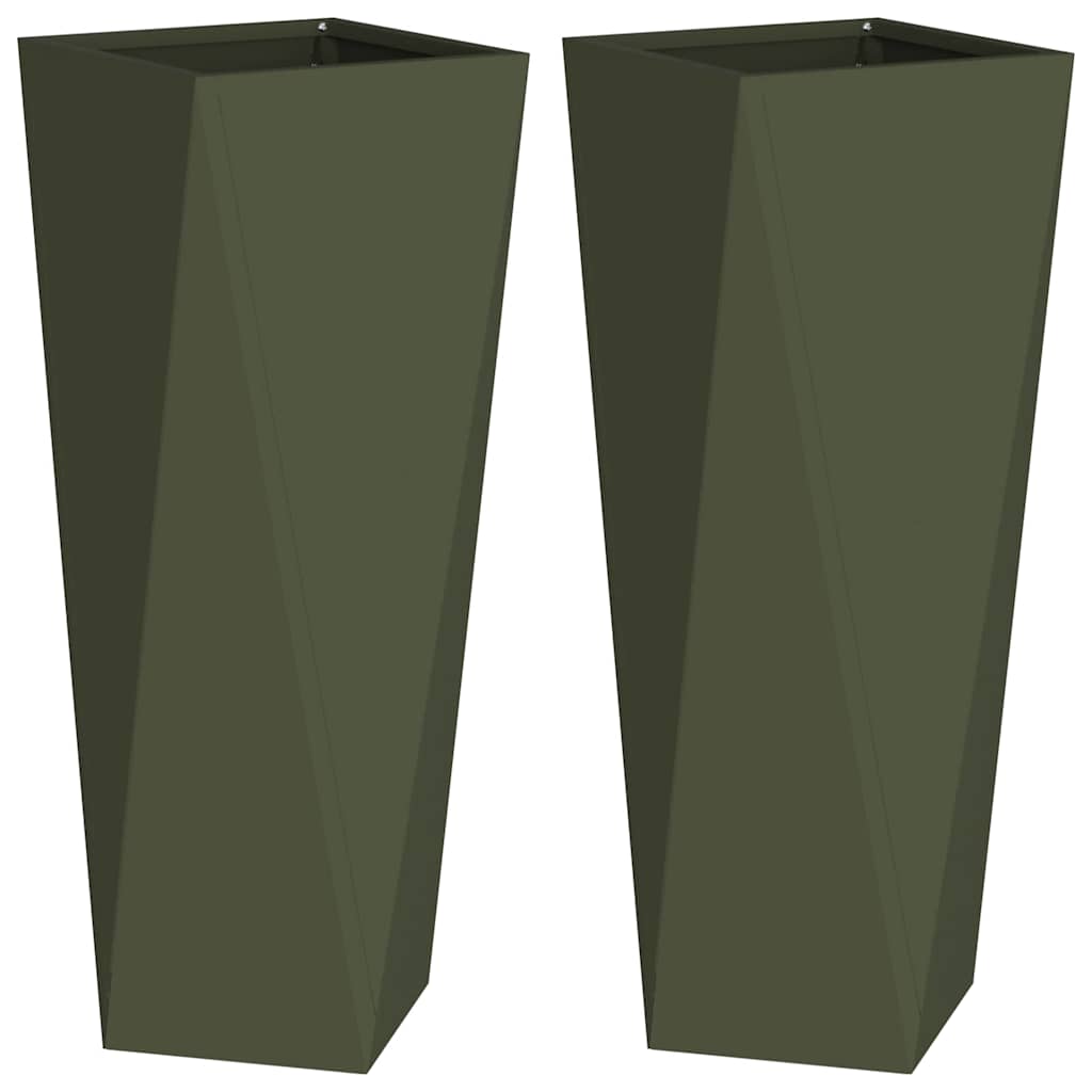 Plantenbak 2 pcs Olijf Groen 30 x 30 x 75 cm Staal is nu te koop bij PeponiXL, paradijselijk wonen!