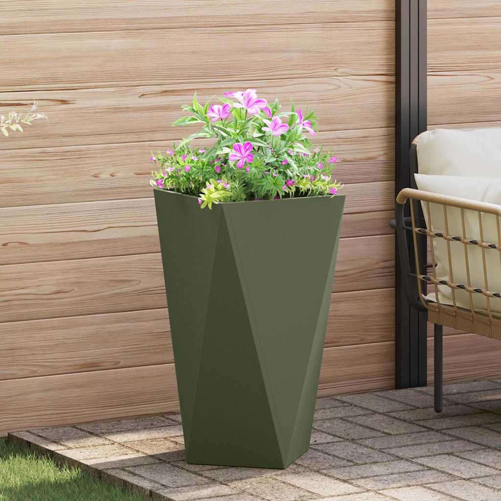 Plantenbak 2 pcs Olijf Groen 40 x 40 x 75 cm Staal is nu te koop bij PeponiXL, paradijselijk wonen!