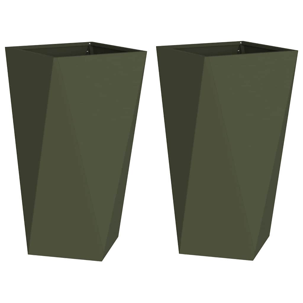 Plantenbak 2 pcs Olijf Groen 40 x 40 x 75 cm Staal is nu te koop bij PeponiXL, paradijselijk wonen!