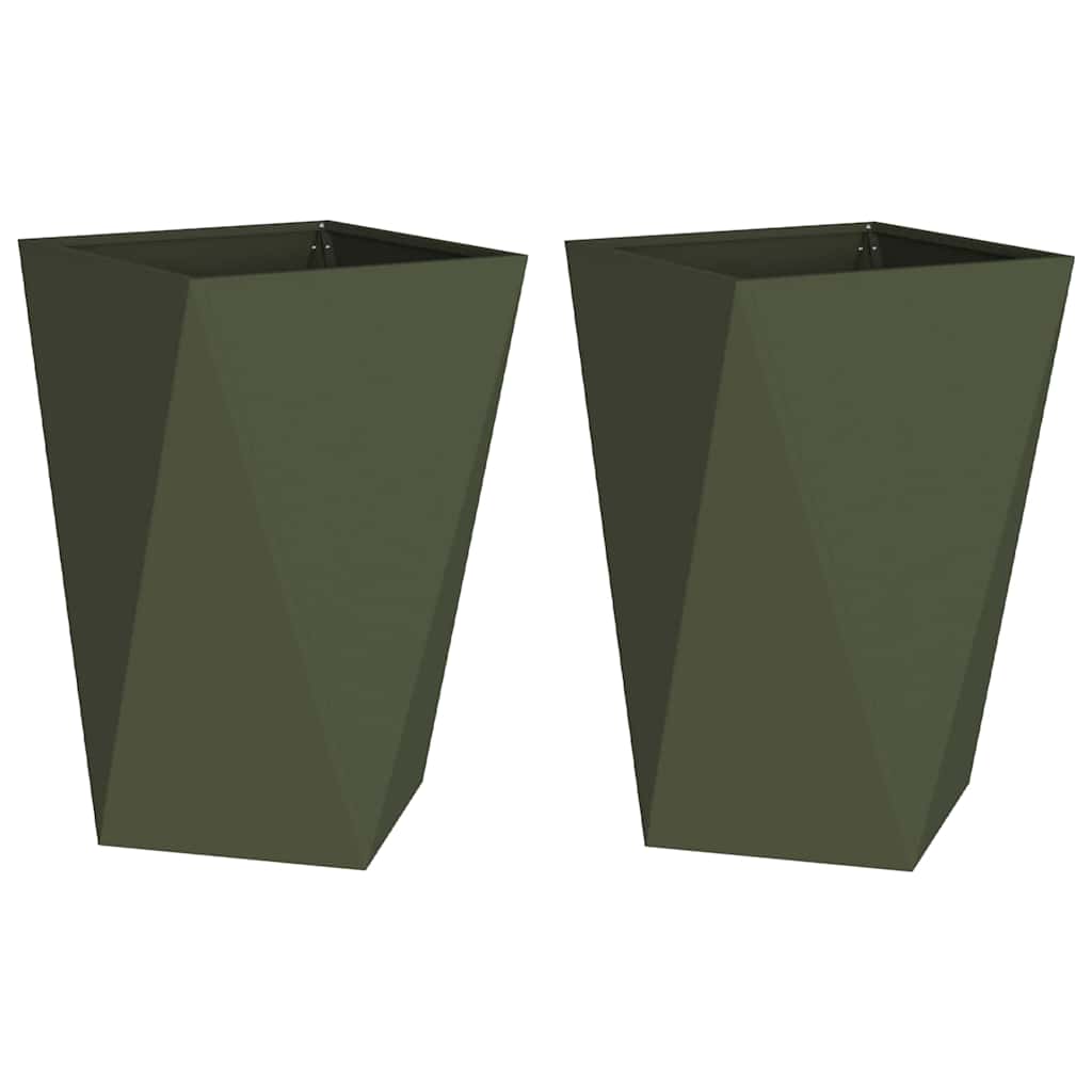 Plantenbak 2 pcs Olijf Groen 50 x 50 x 75 cm Staal is nu te koop bij PeponiXL, paradijselijk wonen!