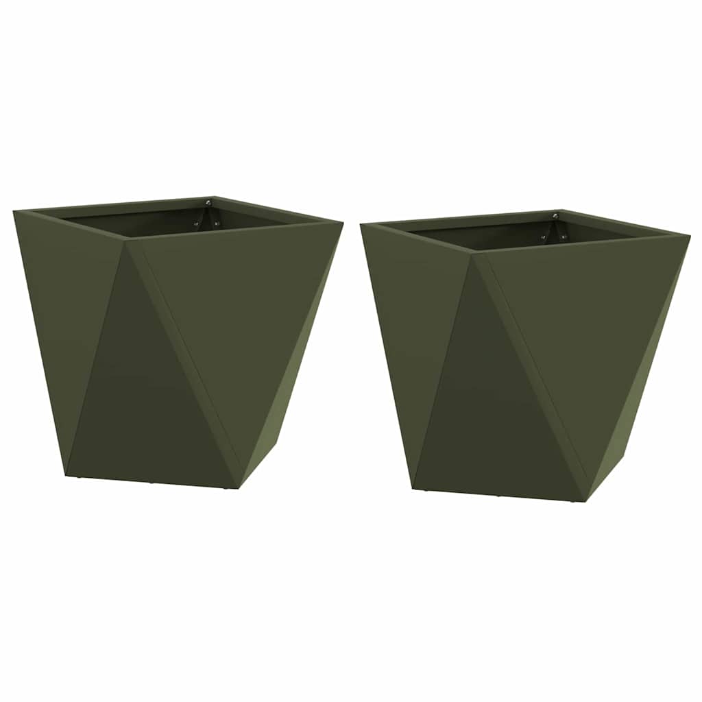 Plantenbak 2 pcs Olijf Groen 30 x 30 x 30 cm Staal is nu te koop bij PeponiXL, paradijselijk wonen!
