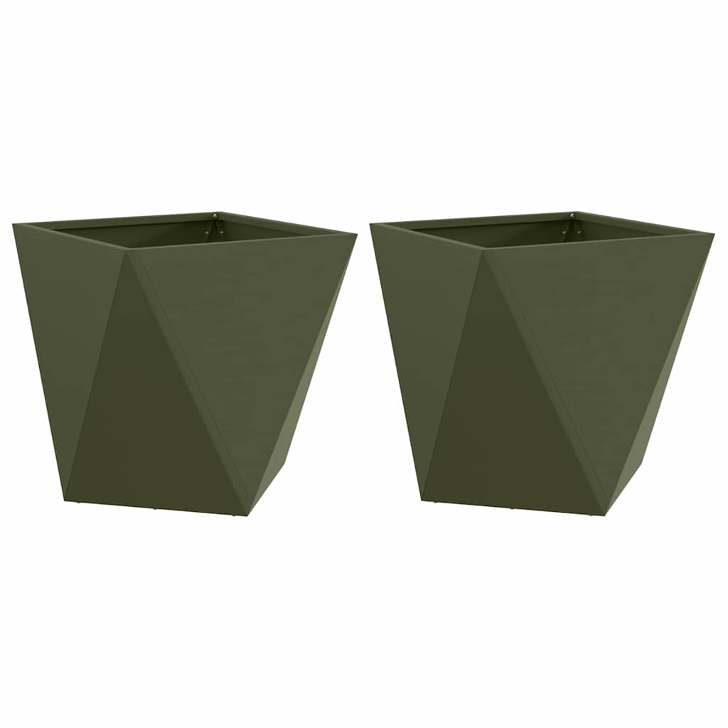 Plantenbak 2 pcs Olijf Groen 50 x 50 x 50 cm Staal is nu te koop bij PeponiXL, paradijselijk wonen!