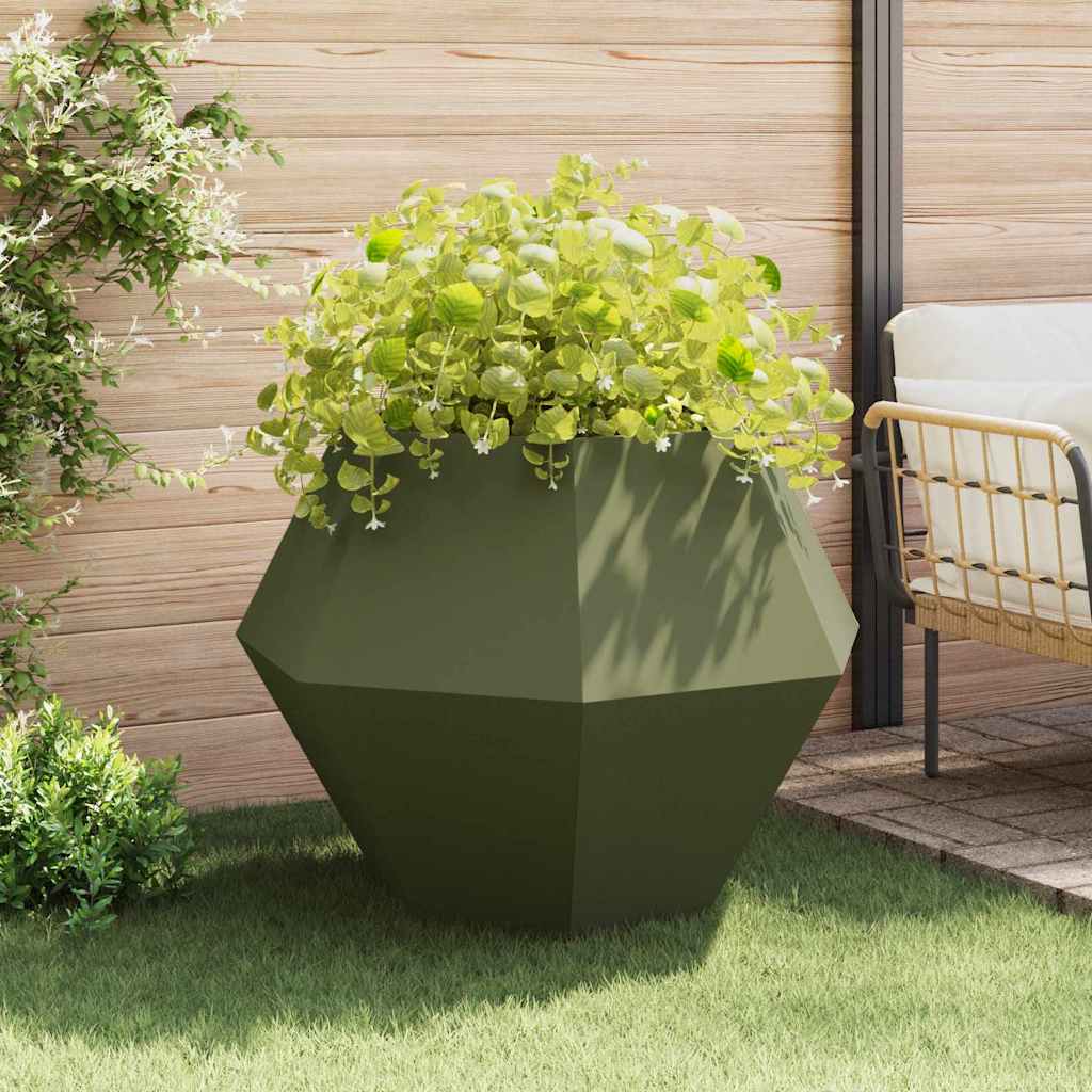 Plantenbak 2 pcs Olijf Groen 100 x 100 x 80 cm Staal is nu te koop bij PeponiXL, paradijselijk wonen!