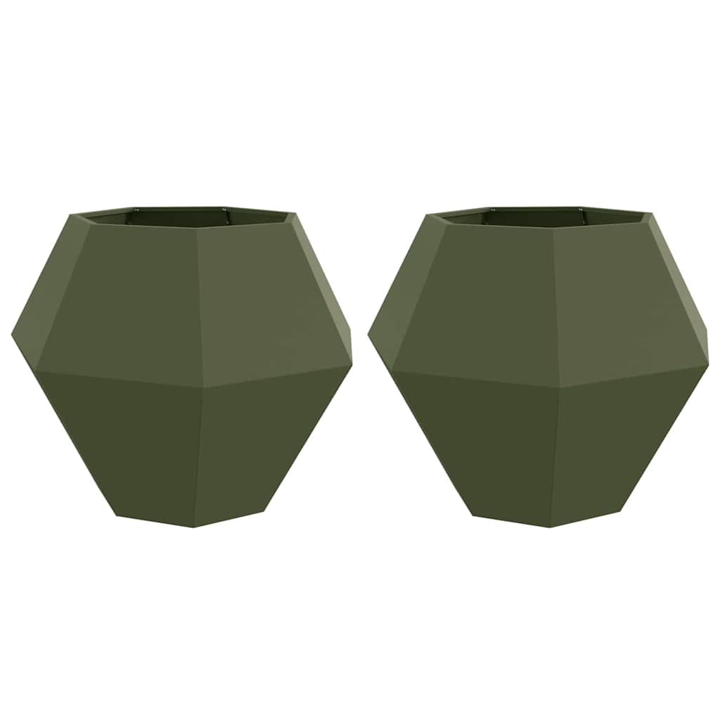 Plantenbak 2 pcs Olijf Groen 100 x 100 x 80 cm Staal is nu te koop bij PeponiXL, paradijselijk wonen!