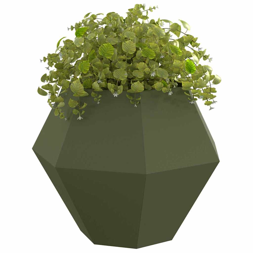 Plantenbak 2 pcs Olijf Groen 100 x 100 x 80 cm Staal is nu te koop bij PeponiXL, paradijselijk wonen!