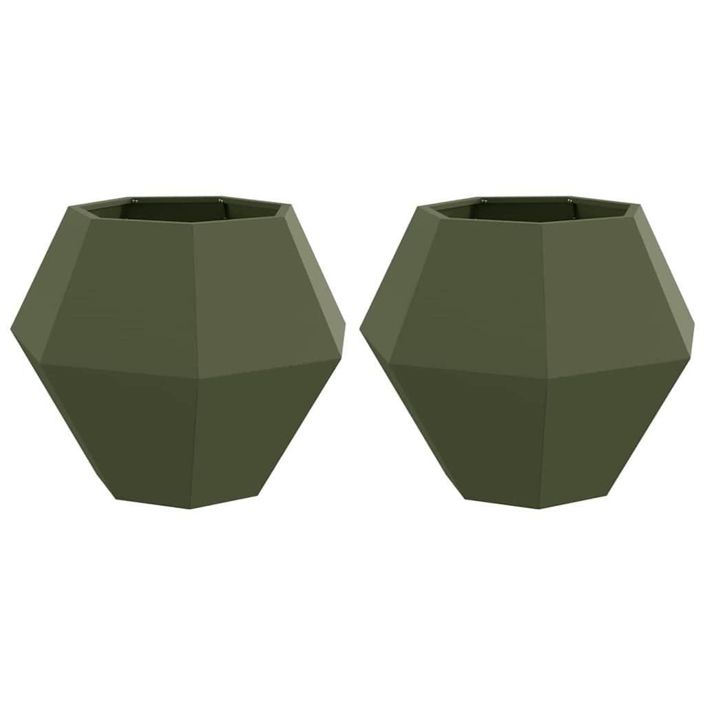 Plantenbak 2 pcs Olijf Groen 75 x 75 x 60 cm Staal is nu te koop bij PeponiXL, paradijselijk wonen!
