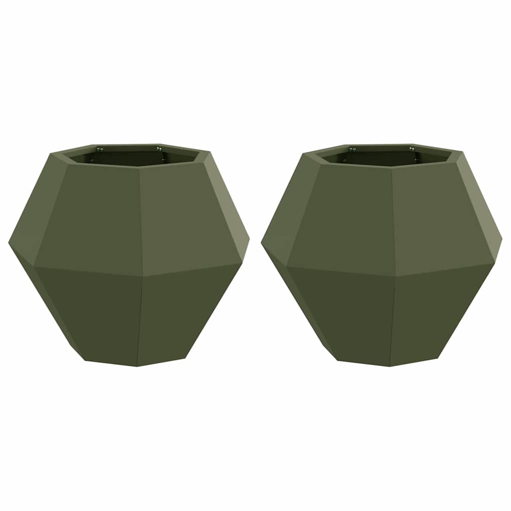 Plantenbak 2 pcs Olijf Groen 50 x 50 x 40 cm Staal is nu te koop bij PeponiXL, paradijselijk wonen!