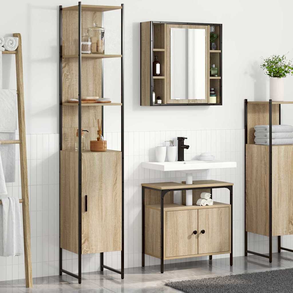 Badkamermeubelset met plank 3 pcs Sonoma Eiken Bewerkt hout is nu te koop bij PeponiXL, paradijselijk wonen!