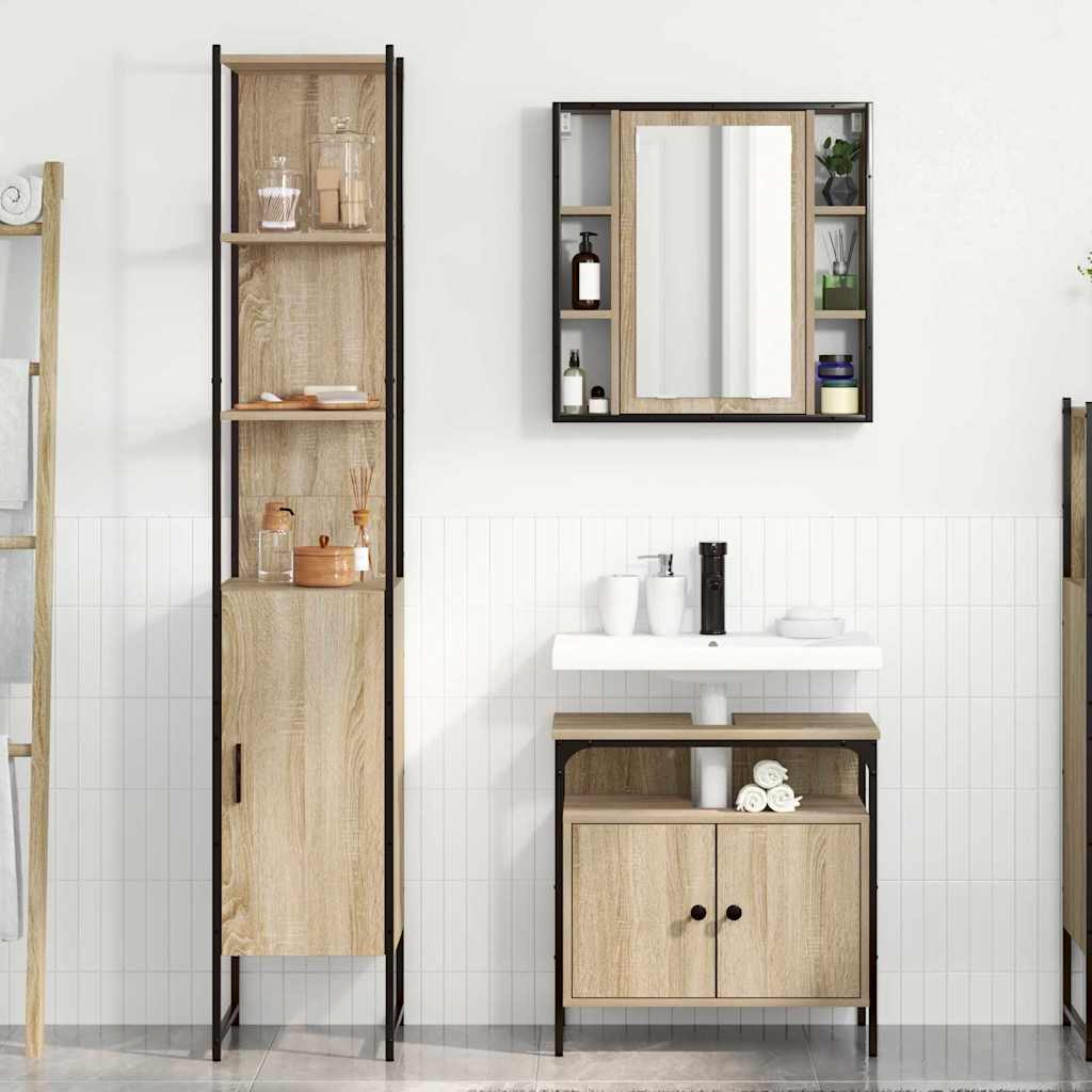 Badkamermeubelset met plank 3 pcs Sonoma Eiken Bewerkt hout is nu te koop bij PeponiXL, paradijselijk wonen!