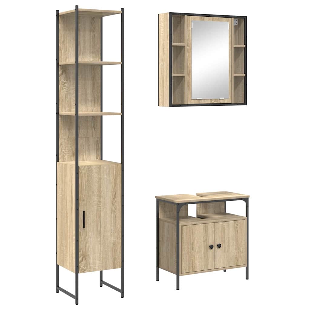 Badkamermeubelset met plank 3 pcs Sonoma Eiken Bewerkt hout is nu te koop bij PeponiXL, paradijselijk wonen!