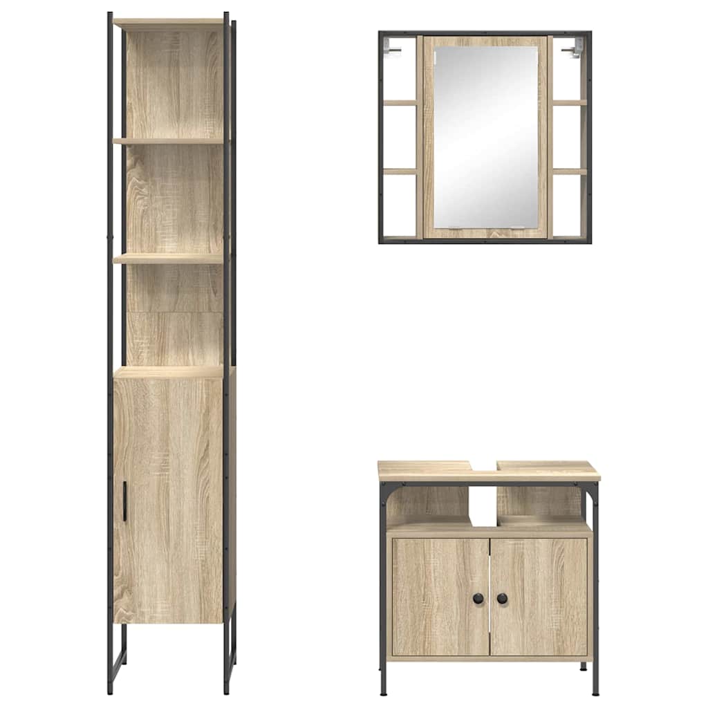Badkamermeubelset met plank 3 pcs Sonoma Eiken Bewerkt hout is nu te koop bij PeponiXL, paradijselijk wonen!