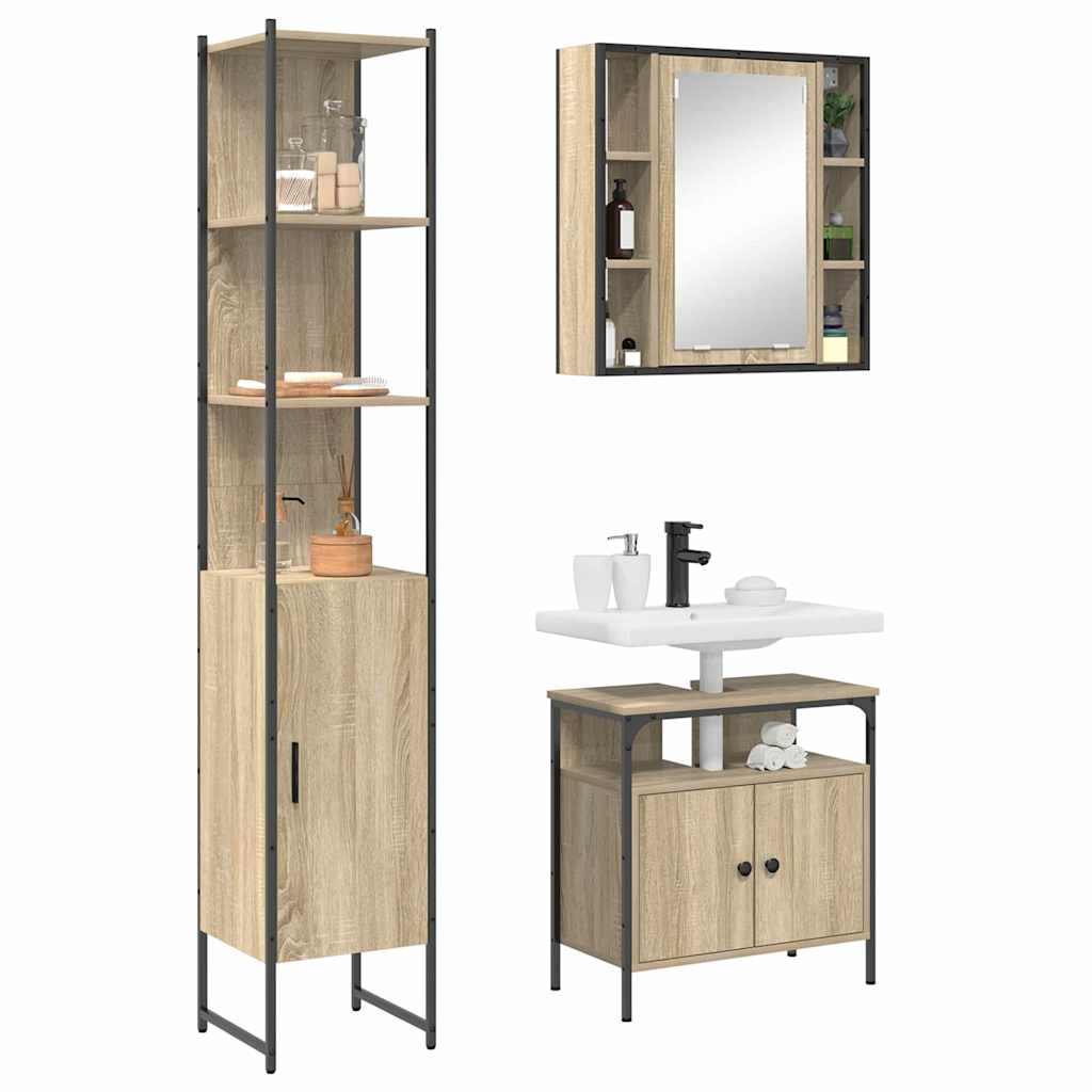 Badkamermeubelset met plank 3 pcs Sonoma Eiken Bewerkt hout is nu te koop bij PeponiXL, paradijselijk wonen!