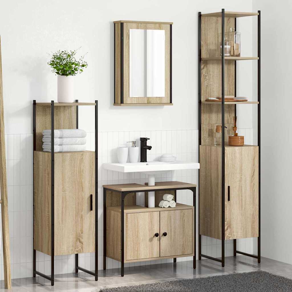 Badkamermeubelset met plank 4 pcs Sonoma Eiken Bewerkt hout is nu te koop bij PeponiXL, paradijselijk wonen!