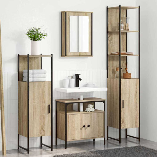 Badkamermeubelset met plank 4 pcs Sonoma Eiken Bewerkt hout is nu te koop bij PeponiXL, paradijselijk wonen!