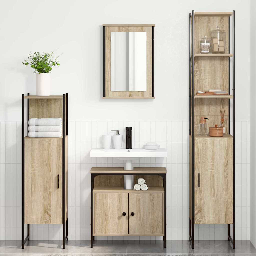 Badkamermeubelset met plank 4 pcs Sonoma Eiken Bewerkt hout is nu te koop bij PeponiXL, paradijselijk wonen!
