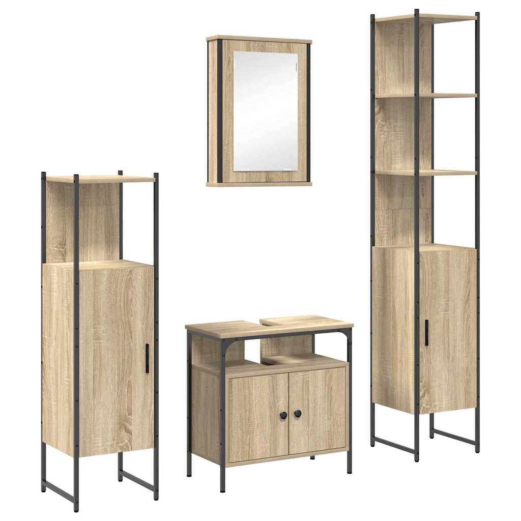 Badkamermeubelset met plank 4 pcs Sonoma Eiken Bewerkt hout is nu te koop bij PeponiXL, paradijselijk wonen!