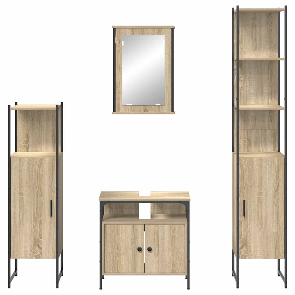 Badkamermeubelset met plank 4 pcs Sonoma Eiken Bewerkt hout is nu te koop bij PeponiXL, paradijselijk wonen!