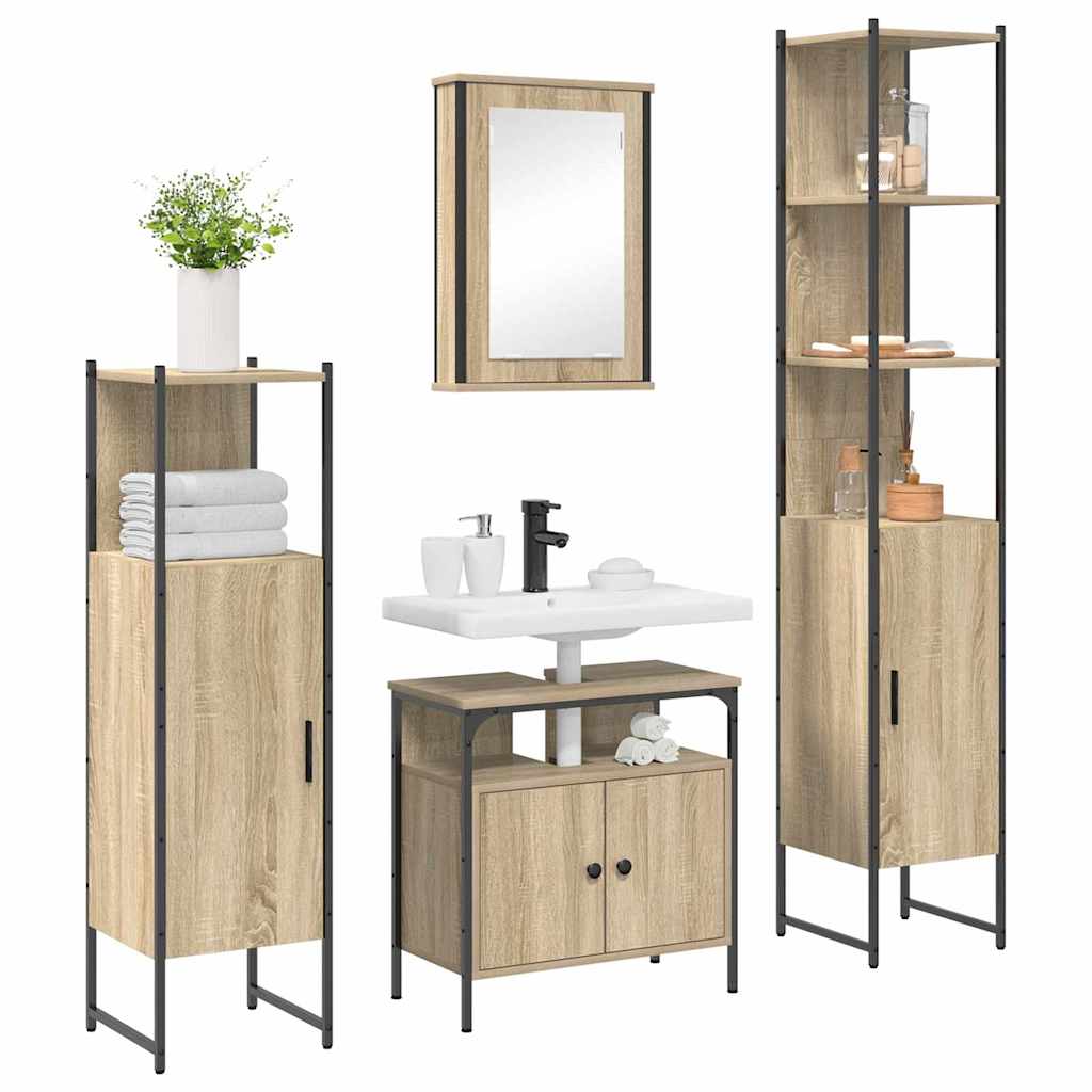 Badkamermeubelset met plank 4 pcs Sonoma Eiken Bewerkt hout is nu te koop bij PeponiXL, paradijselijk wonen!