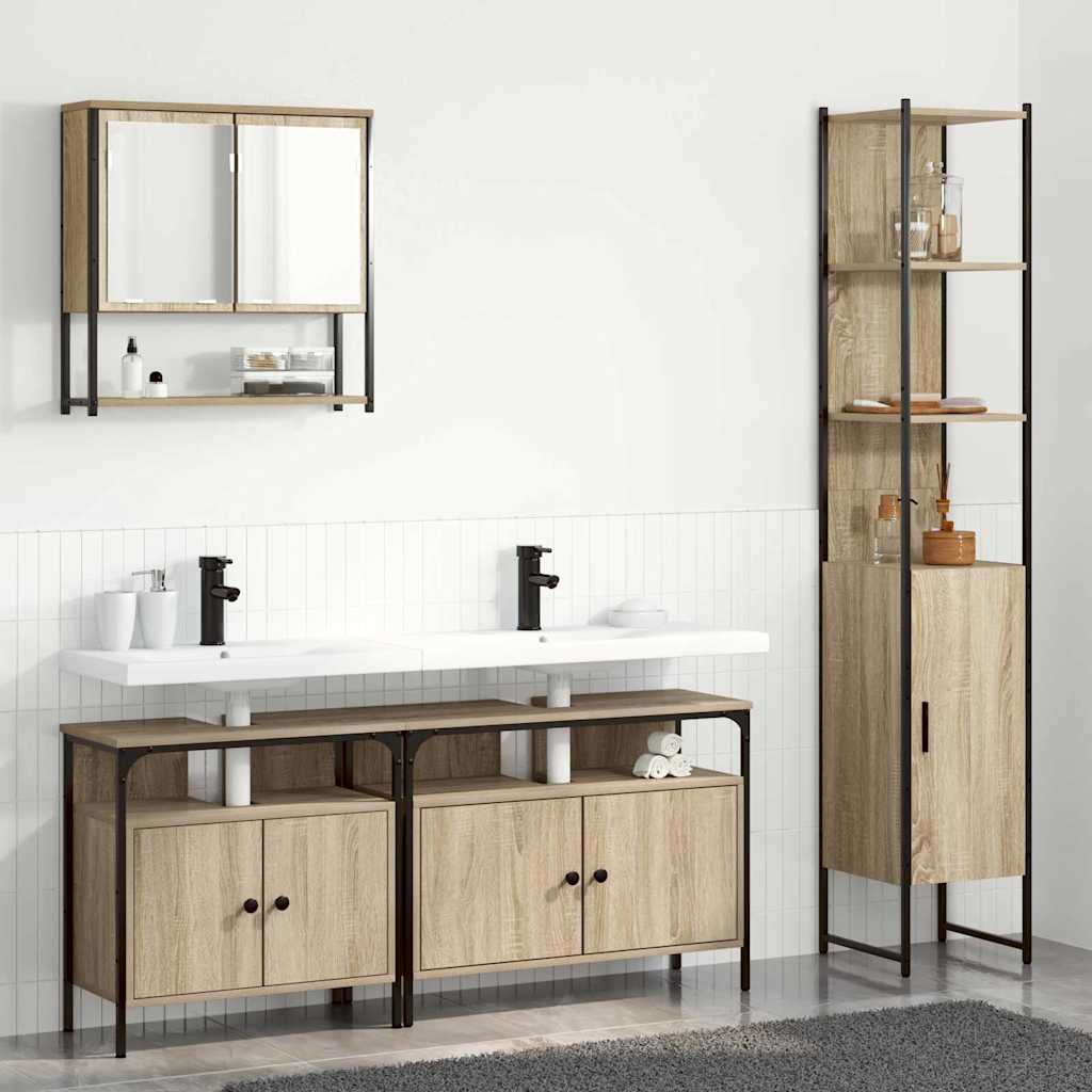 Badkamermeubelset met plank 4 pcs Sonoma Eiken Bewerkt hout is nu te koop bij PeponiXL, paradijselijk wonen!