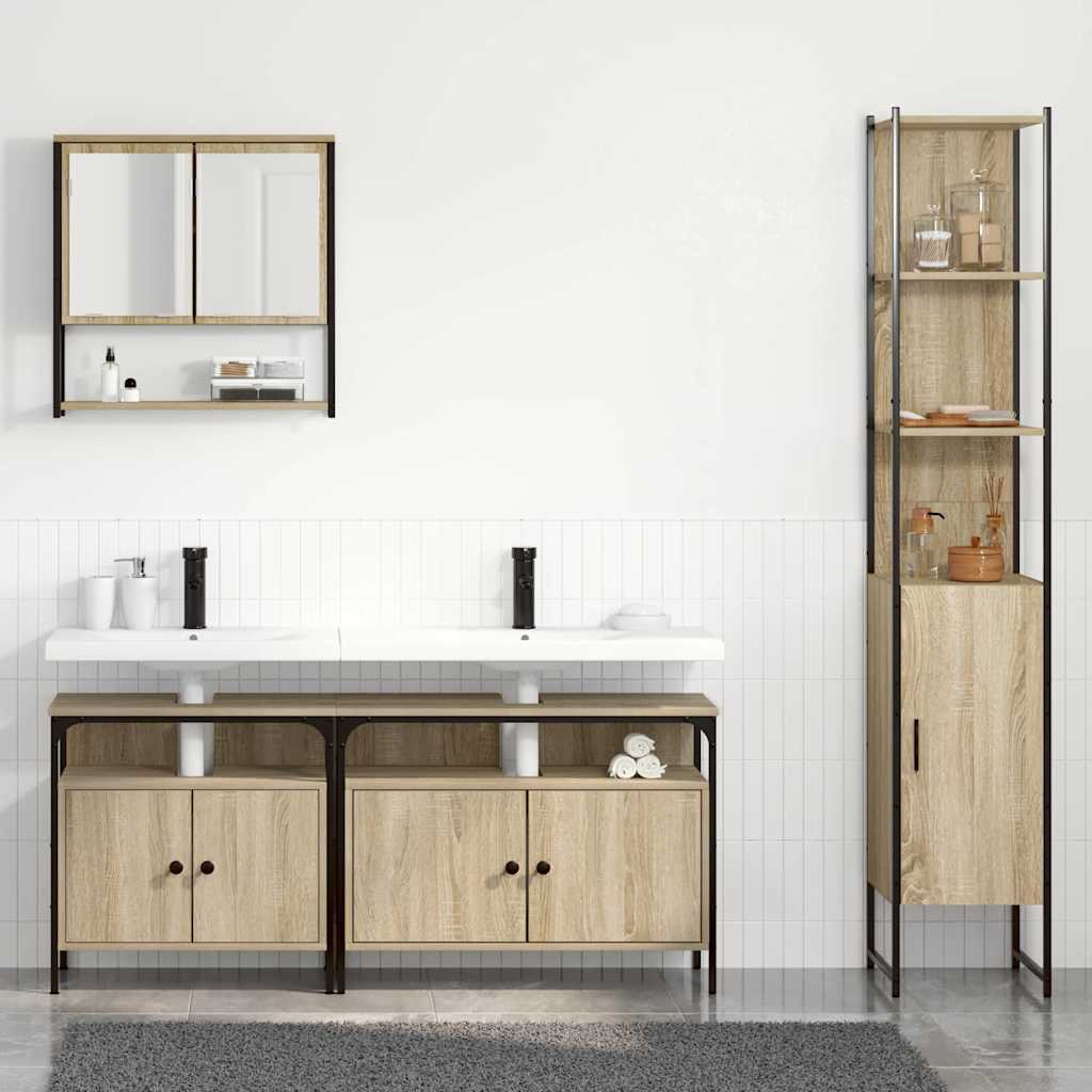Badkamermeubelset met plank 4 pcs Sonoma Eiken Bewerkt hout is nu te koop bij PeponiXL, paradijselijk wonen!