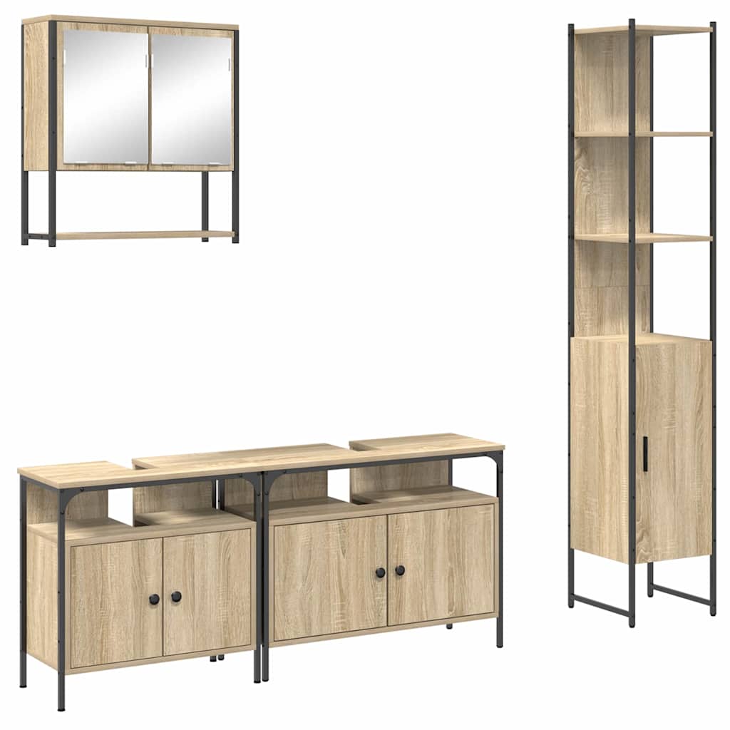 Badkamermeubelset met plank 4 pcs Sonoma Eiken Bewerkt hout is nu te koop bij PeponiXL, paradijselijk wonen!