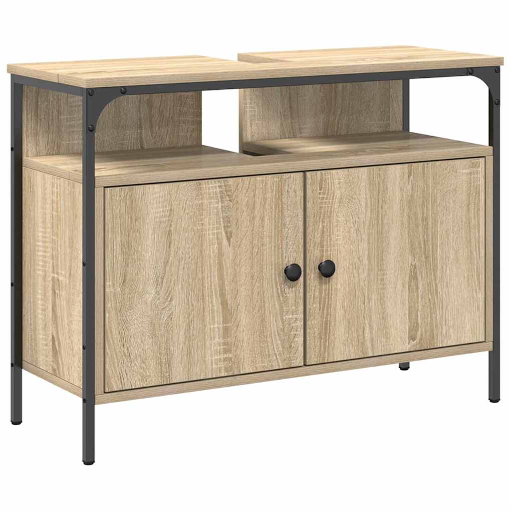 Badkamermeubelset met plank 4 pcs Sonoma Eiken Bewerkt hout is nu te koop bij PeponiXL, paradijselijk wonen!