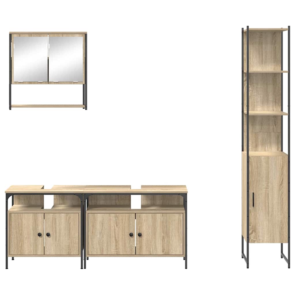 Badkamermeubelset met plank 4 pcs Sonoma Eiken Bewerkt hout is nu te koop bij PeponiXL, paradijselijk wonen!