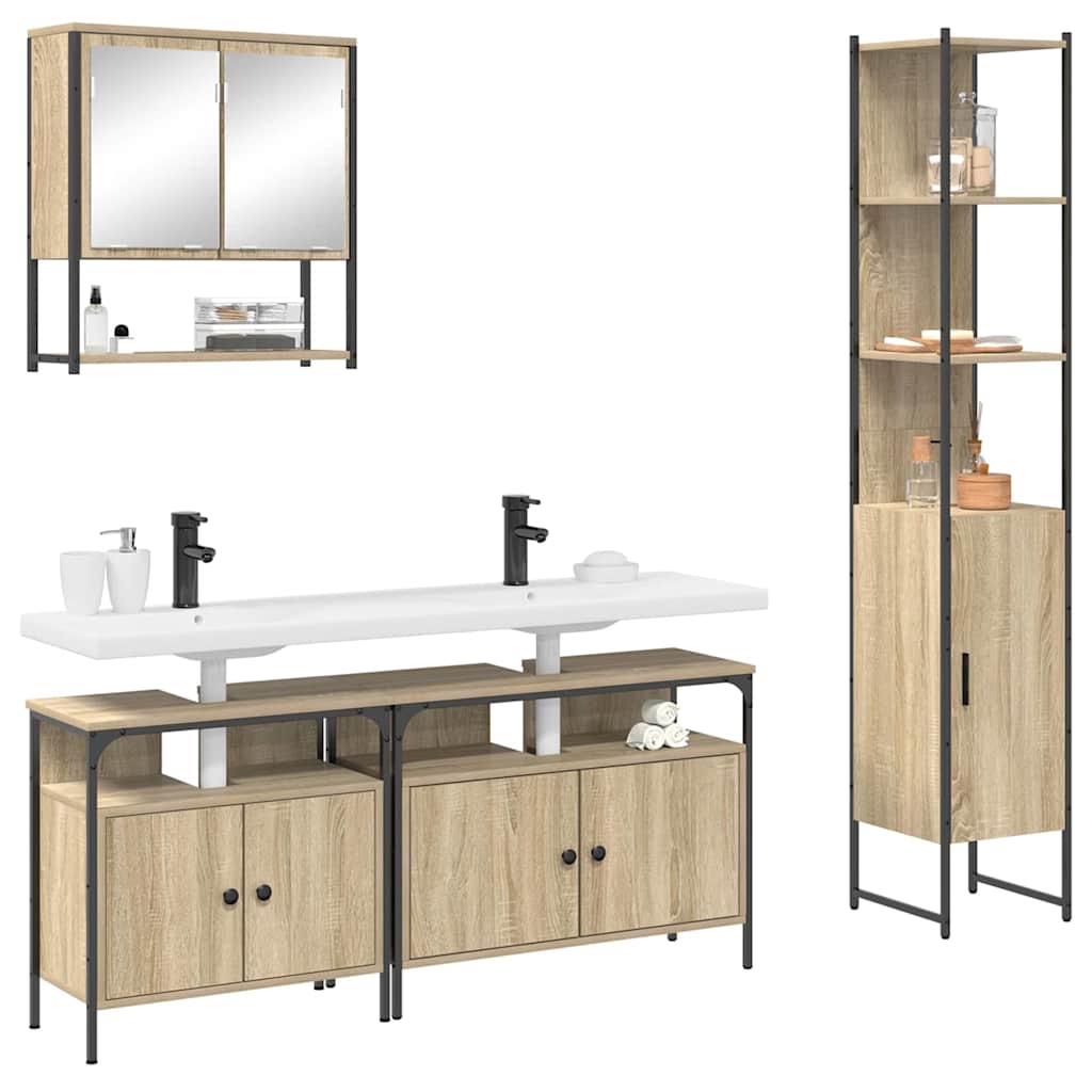 Badkamermeubelset met plank 4 pcs Sonoma Eiken Bewerkt hout is nu te koop bij PeponiXL, paradijselijk wonen!