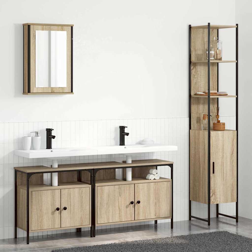 Badkamermeubelset met plank 4 pcs Sonoma Eiken Bewerkt hout is nu te koop bij PeponiXL, paradijselijk wonen!