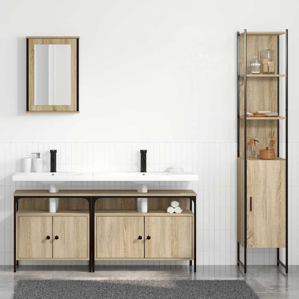 Badkamermeubelset met plank 4 pcs Sonoma Eiken Bewerkt hout is nu te koop bij PeponiXL, paradijselijk wonen!