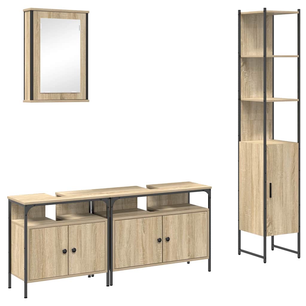 Badkamermeubelset met plank 4 pcs Sonoma Eiken Bewerkt hout is nu te koop bij PeponiXL, paradijselijk wonen!